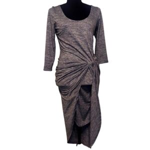 The Vanity Room Gray Jersey Knotted Asymmetrical 3/4 Sleeve Dress Size Small